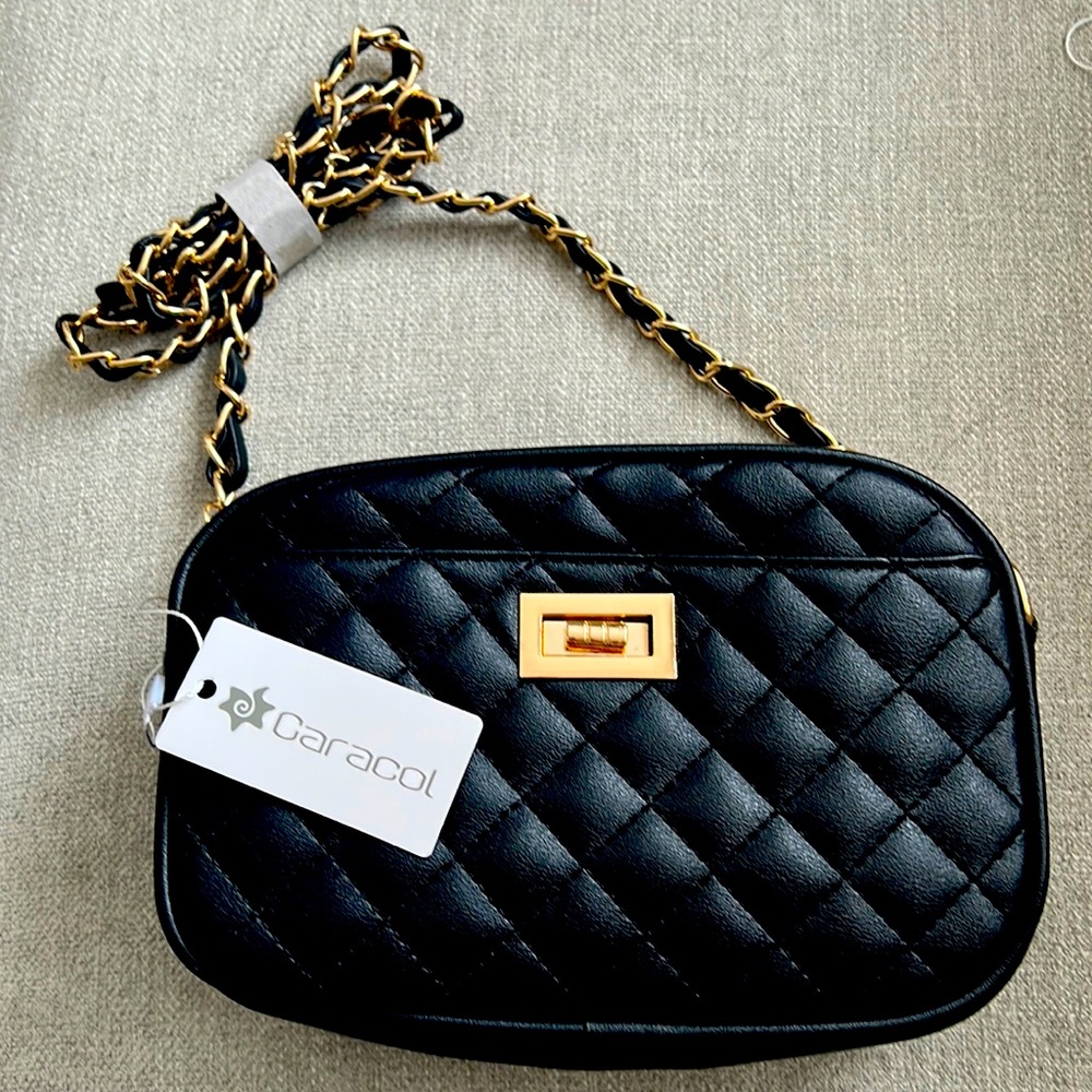 NWT Caracol Quilted Black Vegan Leather Chanel-style Crossbody Black